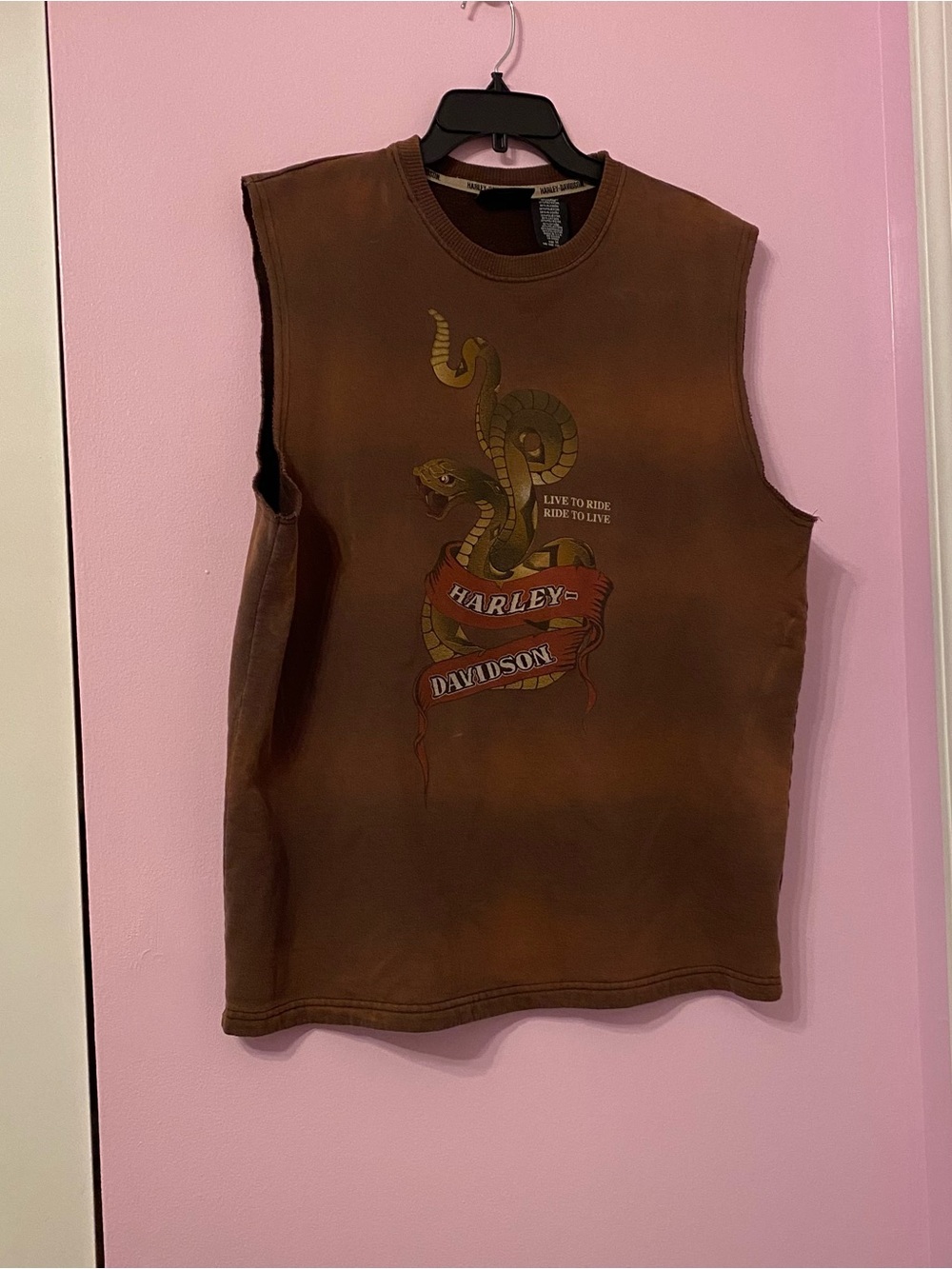 Harley Davidson brown cotton blend tank sweatshirt rattlesnake LIVE TO RIDE